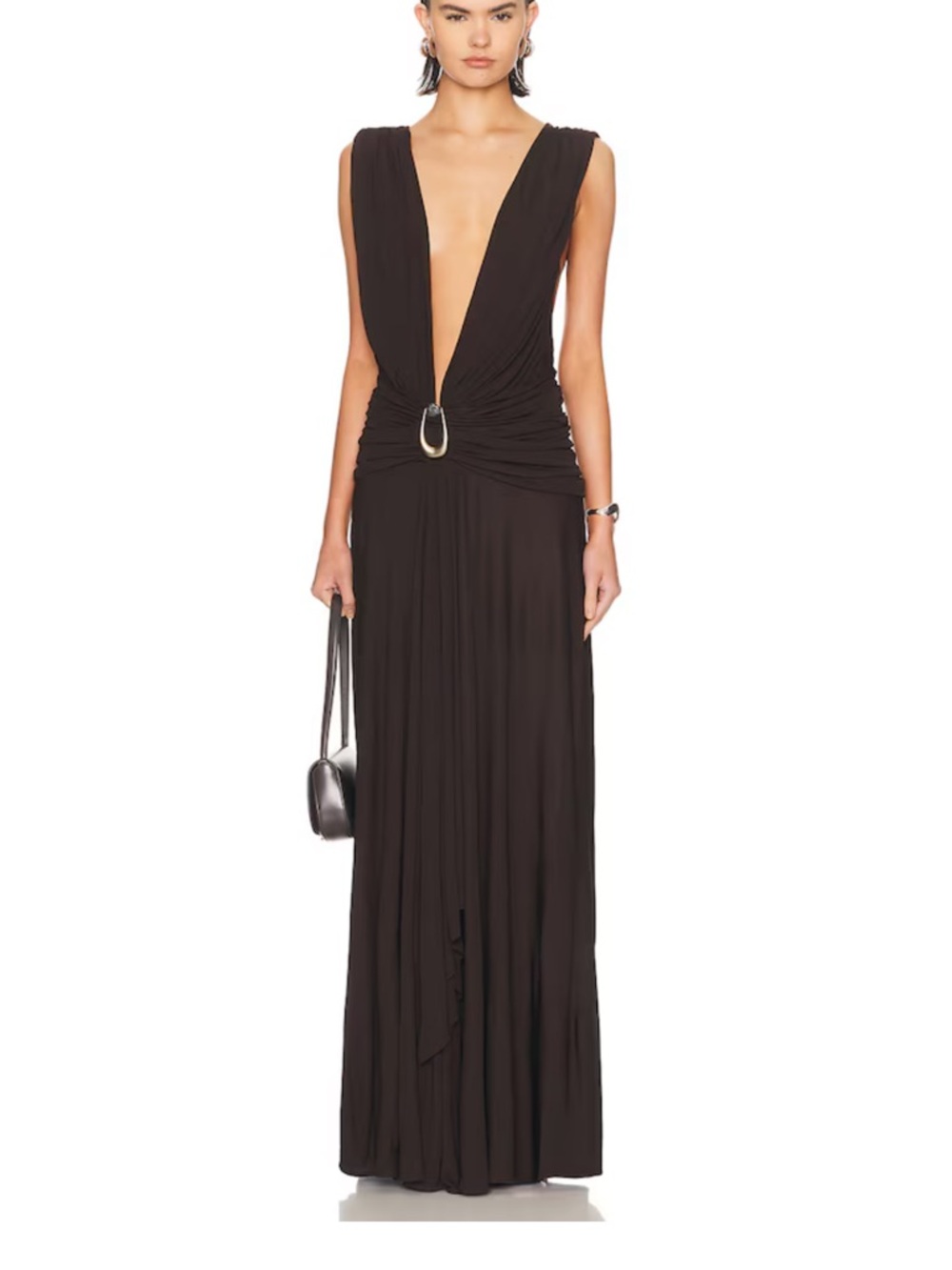 Christopher Esber Black Deep V Maxi Dress with Stone